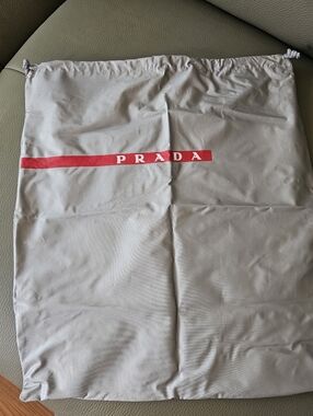 Prada Drawstring Dust Bag in Light Gray with Red Logo